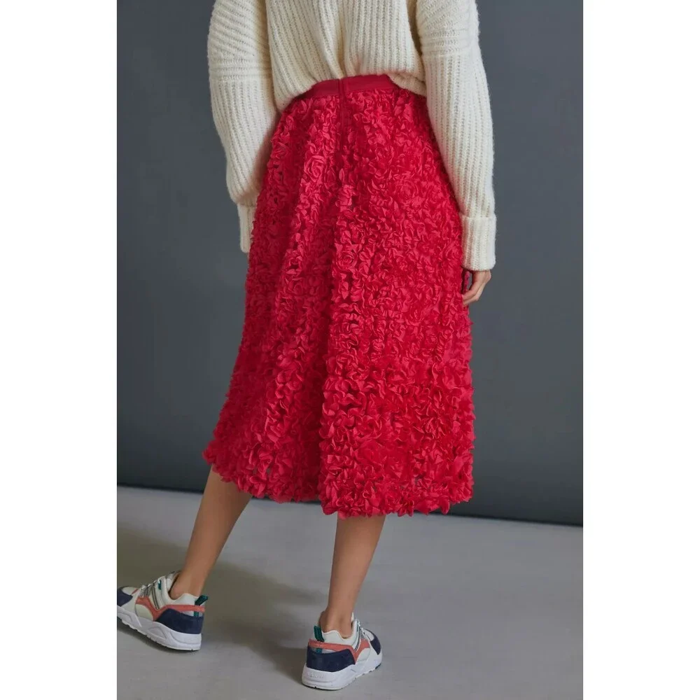 Pink Anthropologie Maeve Floral Lace Textured Full Midi Skirt (NWT) - Picture 4 of 6